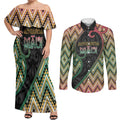 Custom Aotearoa Atua Maui Couples Matching Off Shoulder Maxi Dress and Long Sleeve Button Shirt Demigod Hero And Trickster Koru Patterns