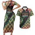 Custom Aotearoa Atua Maui Couples Matching Short Sleeve Bodycon Dress and Hawaiian Shirt Demigod Hero And Trickster Koru Patterns