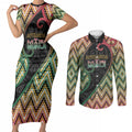 Custom Aotearoa Atua Maui Couples Matching Short Sleeve Bodycon Dress and Long Sleeve Button Shirt Demigod Hero And Trickster Koru Patterns