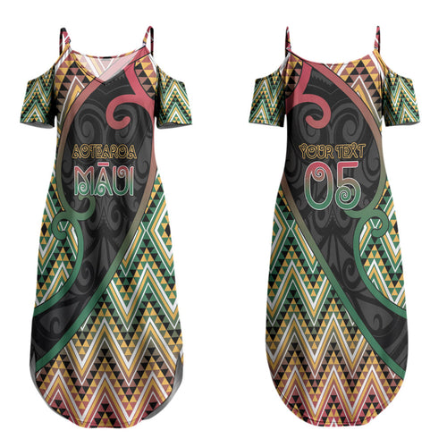 Custom Aotearoa Atua Maui Couples Matching Summer Maxi Dress and Long Sleeve Button Shirt Demigod Hero And Trickster Koru Patterns