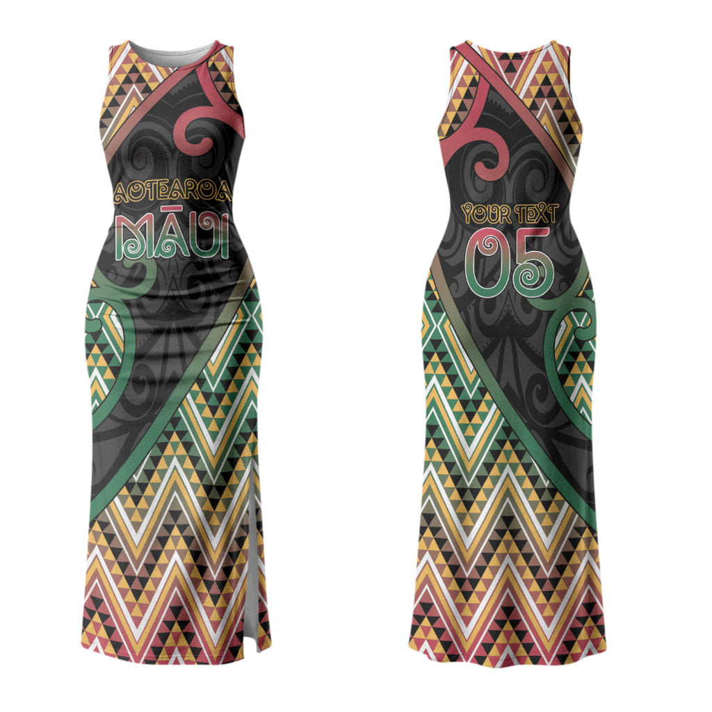 Custom Aotearoa Atua Maui Couples Matching Tank Maxi Dress and Long Sleeve Button Shirt Demigod Hero And Trickster Koru Patterns
