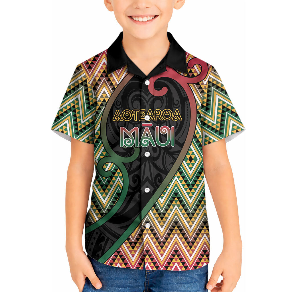 Custom Aotearoa Atua Maui Kid Hawaiian Shirt Demigod Hero And Trickster Koru Patterns