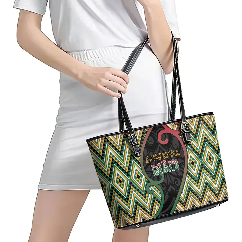 Aotearoa Atua Maui Leather Tote Bag Demigod Hero And Trickster Koru Patterns