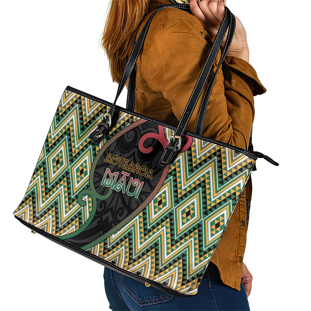 Aotearoa Atua Maui Leather Tote Bag Demigod Hero And Trickster Koru Patterns