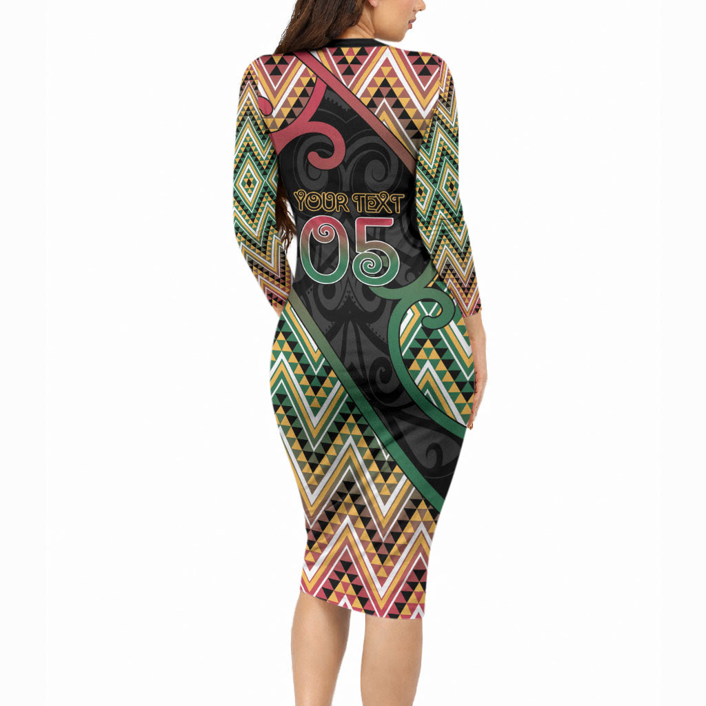 Custom Aotearoa Atua Maui Long Sleeve Bodycon Dress Demigod Hero And Trickster Koru Patterns