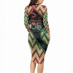 Custom Aotearoa Atua Maui Long Sleeve Bodycon Dress Demigod Hero And Trickster Koru Patterns