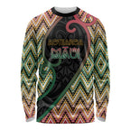Custom Aotearoa Atua Maui Long Sleeve Shirt Demigod Hero And Trickster Koru Patterns