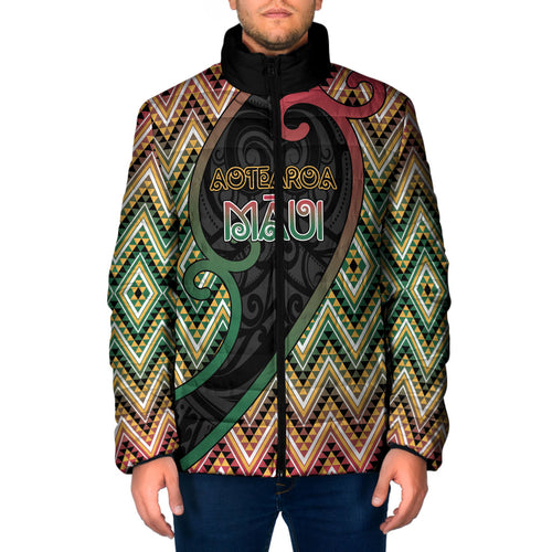 Custom Aotearoa Atua Maui Padded Jacket Demigod Hero And Trickster Koru Patterns