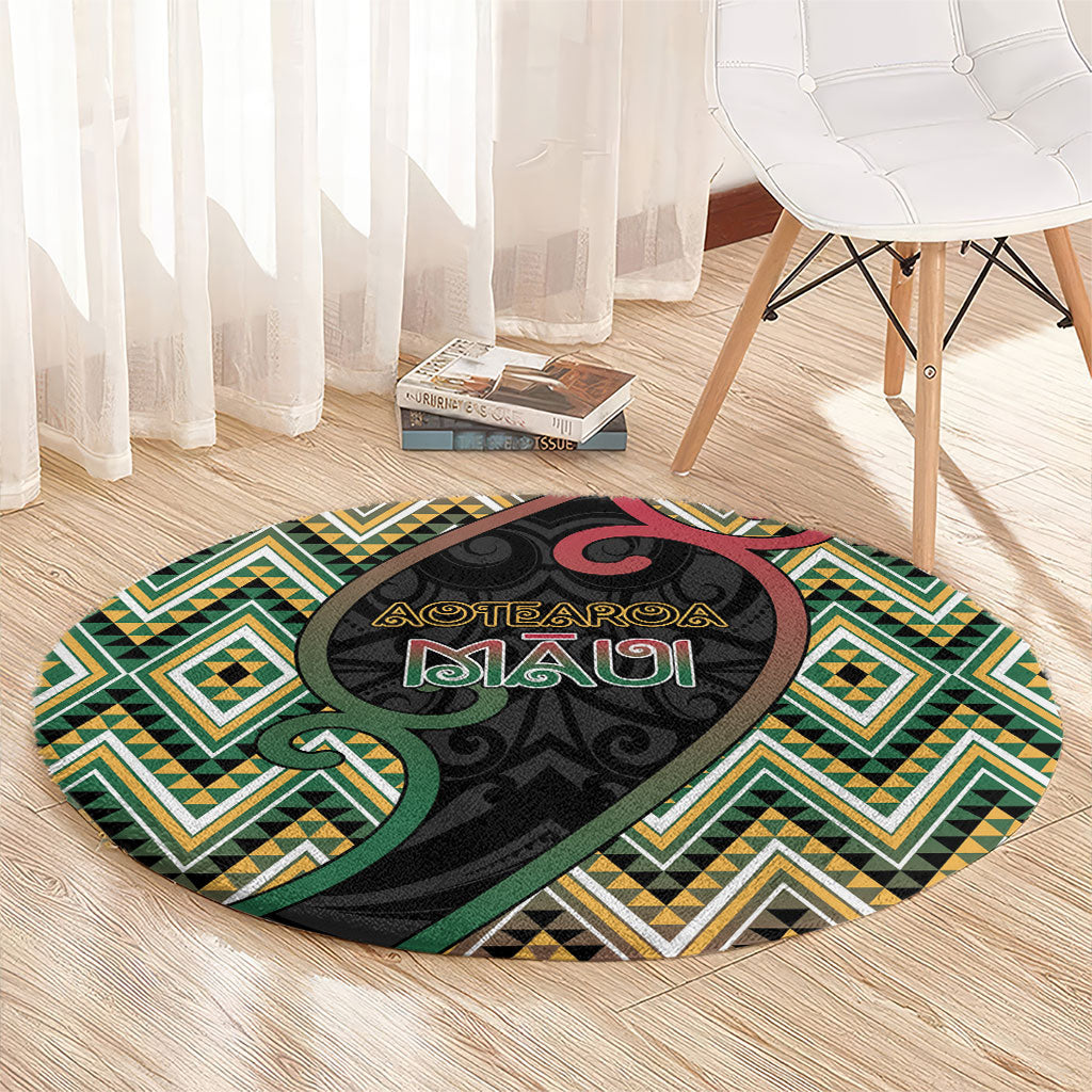 Aotearoa Atua Maui Round Carpet Demigod Hero And Trickster Koru Patterns