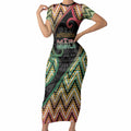 Custom Aotearoa Atua Maui Short Sleeve Bodycon Dress Demigod Hero And Trickster Koru Patterns