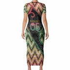 Custom Aotearoa Atua Maui Short Sleeve Bodycon Dress Demigod Hero And Trickster Koru Patterns