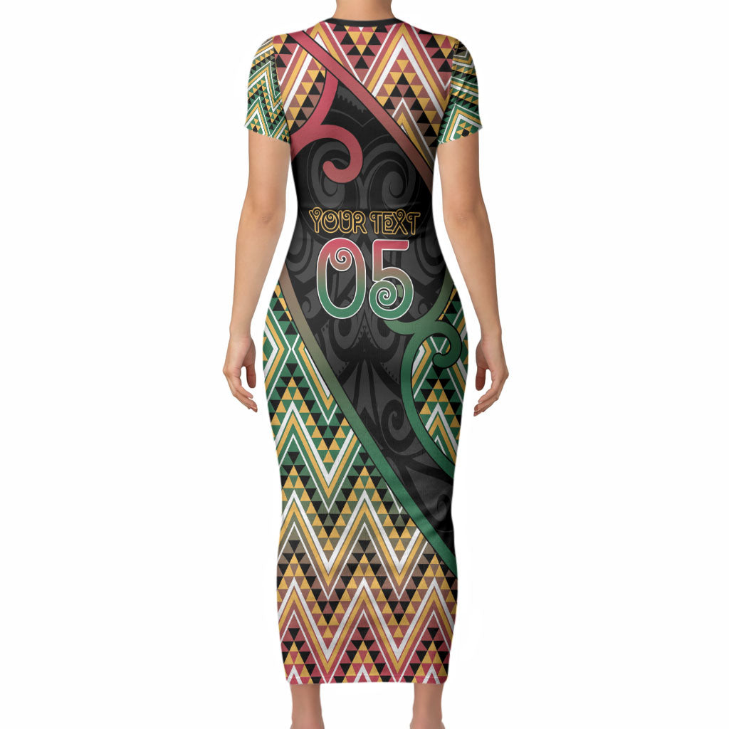 Custom Aotearoa Atua Maui Short Sleeve Bodycon Dress Demigod Hero And Trickster Koru Patterns