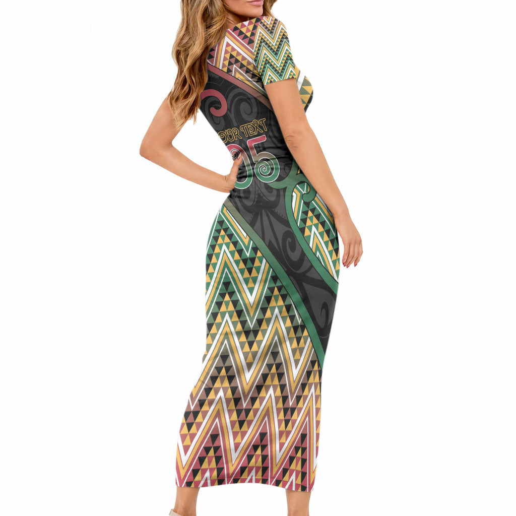 Custom Aotearoa Atua Maui Short Sleeve Bodycon Dress Demigod Hero And Trickster Koru Patterns