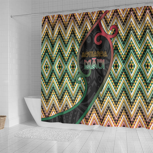 Aotearoa Atua Maui Shower Curtain Demigod Hero And Trickster Koru Patterns