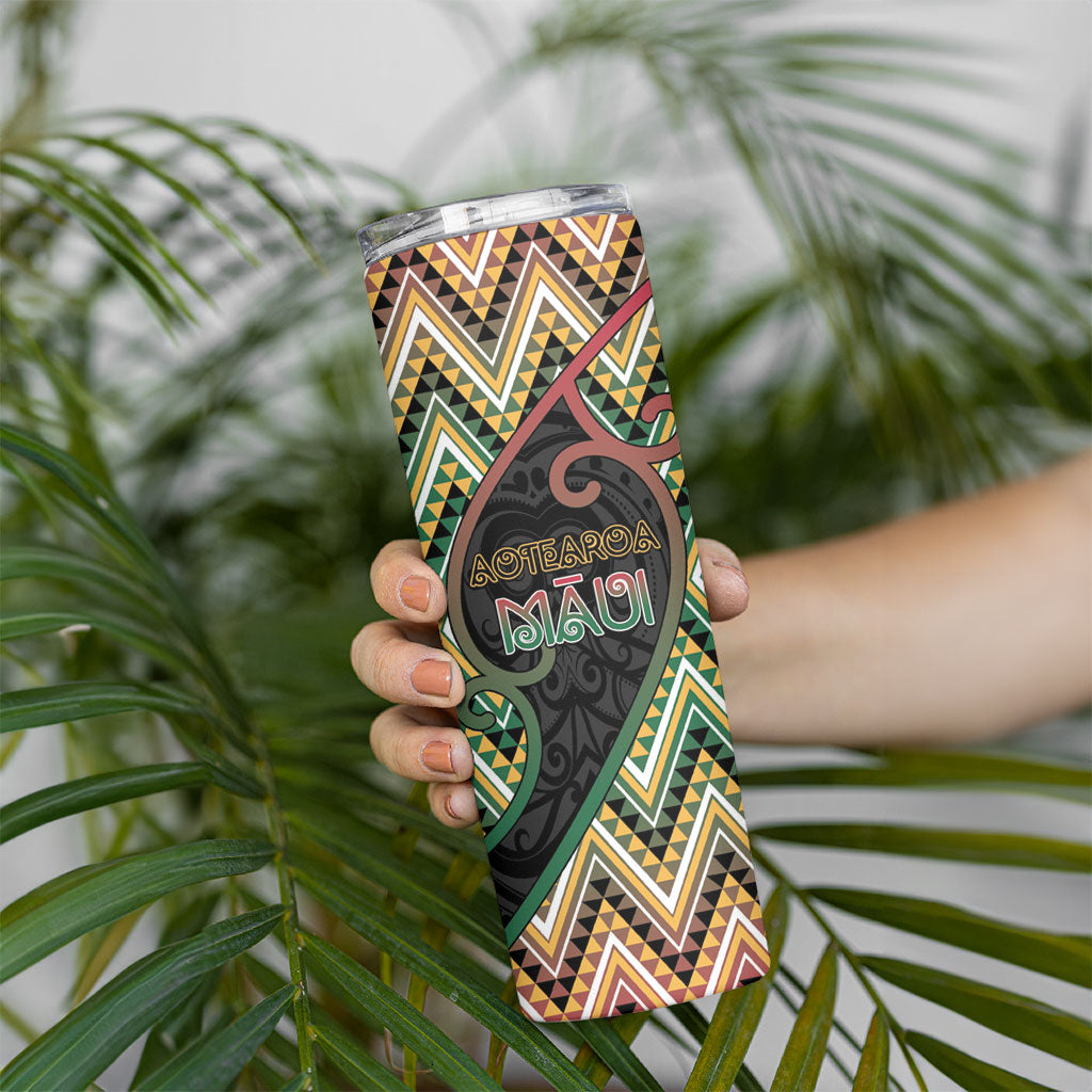 Custom Aotearoa Atua Maui Skinny Tumbler Demigod Hero And Trickster Koru Patterns