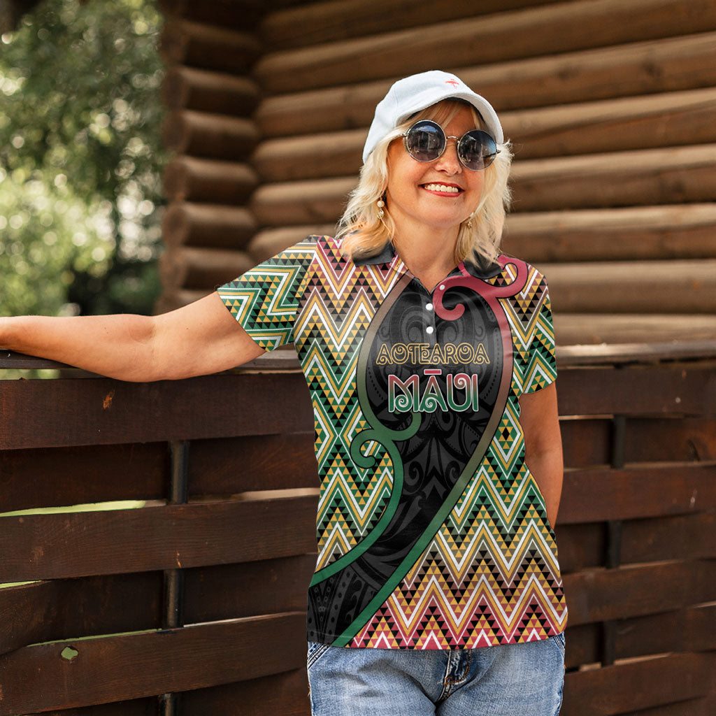 Custom Aotearoa Atua Maui Women Polo Shirt Demigod Hero And Trickster Koru Patterns