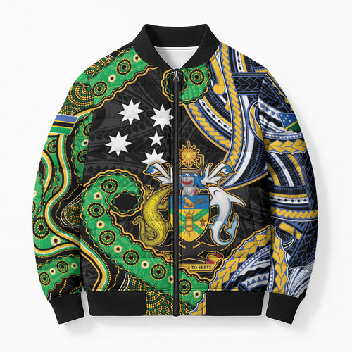 South Sea Islanders And Solomon Islands Bomber Puffer Jacket Solomons Coat Of Arms And Southern Cross