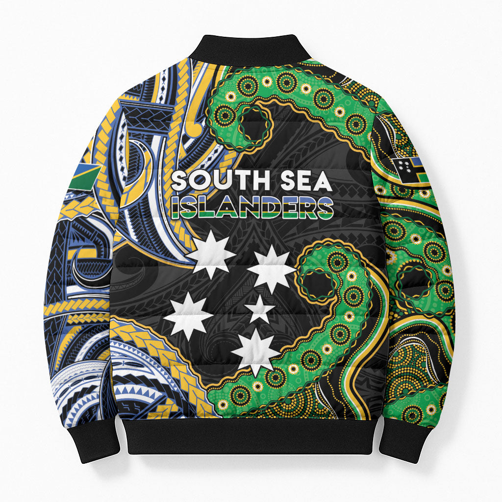 South Sea Islanders And Solomon Islands Bomber Puffer Jacket Solomons Coat Of Arms And Southern Cross