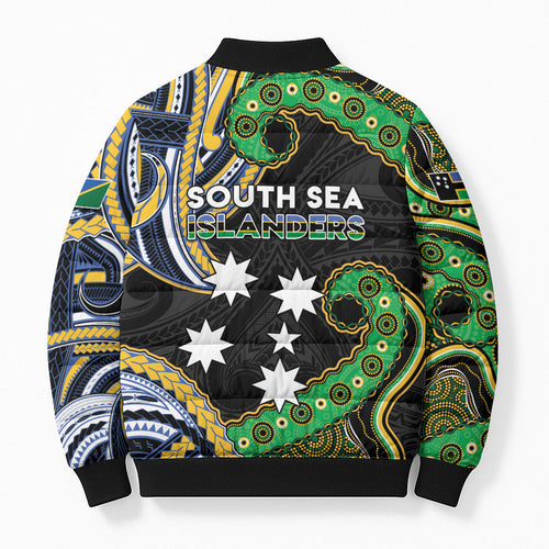 South Sea Islanders And Solomon Islands Bomber Puffer Jacket Solomons Coat Of Arms And Southern Cross