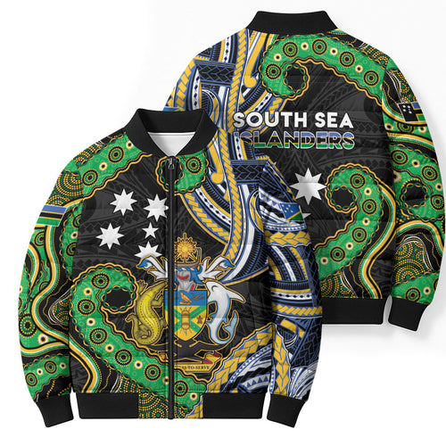 South Sea Islanders And Solomon Islands Bomber Puffer Jacket Solomons Coat Of Arms And Southern Cross