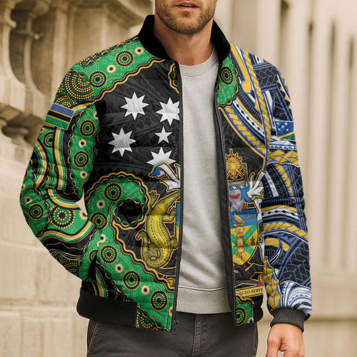 South Sea Islanders And Solomon Islands Bomber Puffer Jacket Solomons Coat Of Arms And Southern Cross