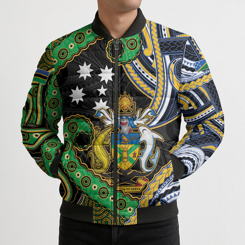 South Sea Islanders And Solomon Islands Bomber Puffer Jacket Solomons Coat Of Arms And Southern Cross