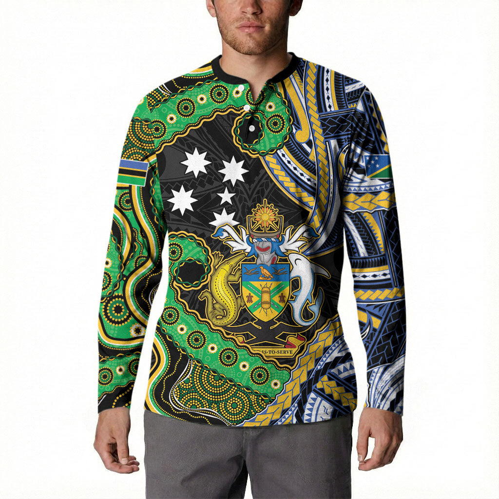 South Sea Islanders And Solomon Islands Button Sweatshirt Solomons Coat Of Arms And Southern Cross
