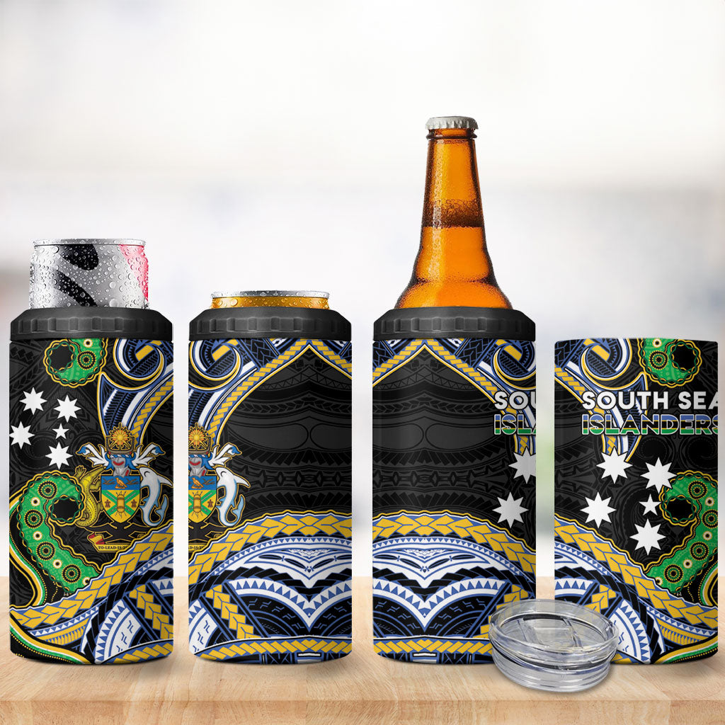 South Sea Islanders And Solomon Islands 4 in 1 Can Cooler Tumbler Solomons Coat Of Arms And Southern Cross
