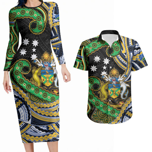 South Sea Islanders And Solomon Islands Couples Matching Long Sleeve Bodycon Dress and Hawaiian Shirt Solomons Coat Of Arms And Southern Cross