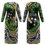 South Sea Islanders And Solomon Islands Couples Matching Long Sleeve Bodycon Dress and Hawaiian Shirt Solomons Coat Of Arms And Southern Cross