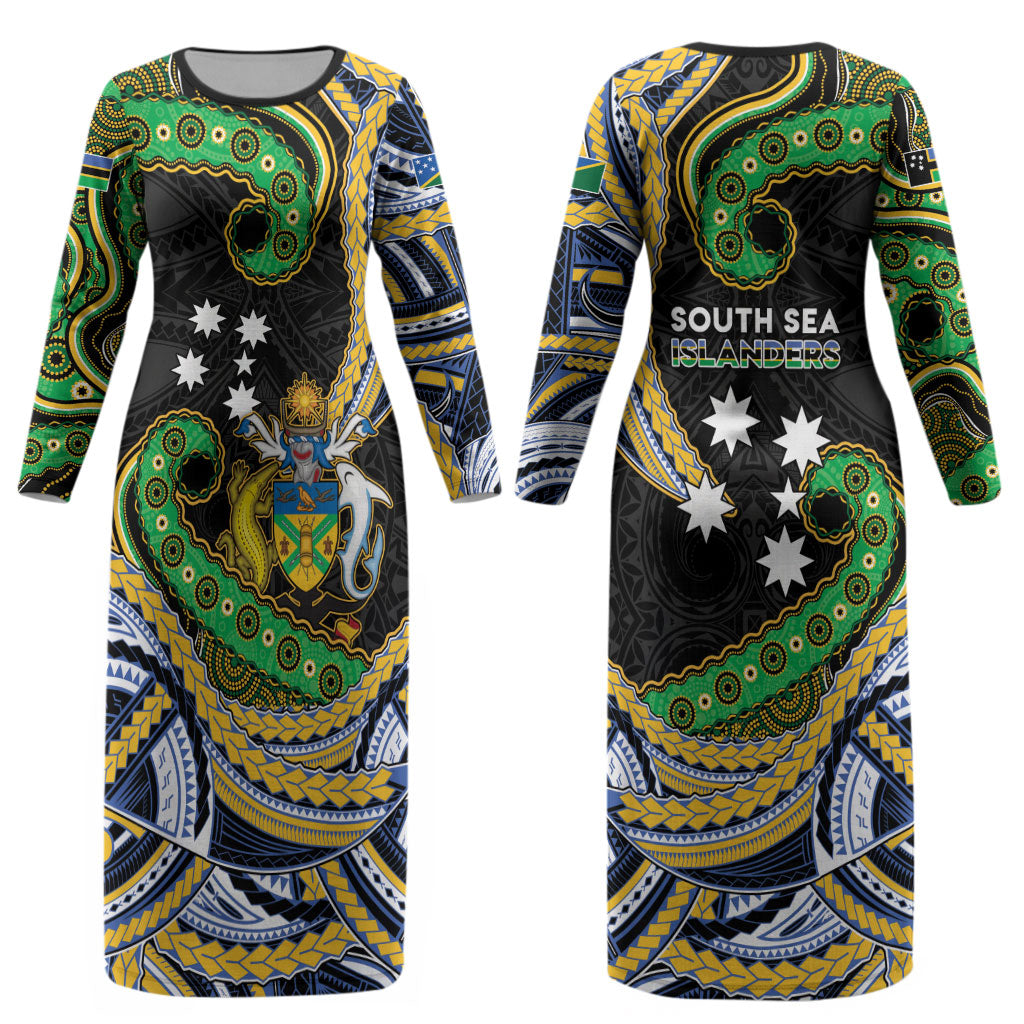 South Sea Islanders And Solomon Islands Couples Matching Long Sleeve Bodycon Dress and Hawaiian Shirt Solomons Coat Of Arms And Southern Cross