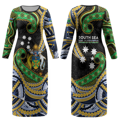 South Sea Islanders And Solomon Islands Couples Matching Long Sleeve Bodycon Dress and Hawaiian Shirt Solomons Coat Of Arms And Southern Cross