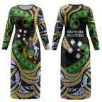 South Sea Islanders And Solomon Islands Couples Matching Long Sleeve Bodycon Dress and Long Sleeve Button Shirt Solomons Coat Of Arms And Southern Cross