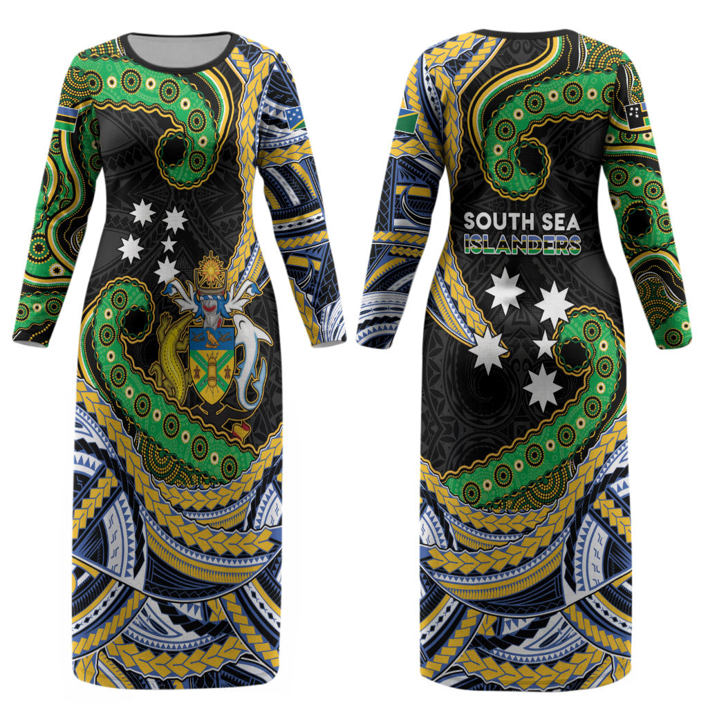 South Sea Islanders And Solomon Islands Couples Matching Long Sleeve Bodycon Dress and Long Sleeve Button Shirt Solomons Coat Of Arms And Southern Cross