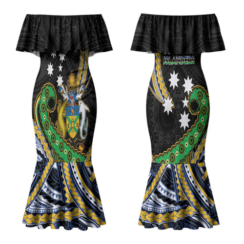 South Sea Islanders And Solomon Islands Couples Matching Mermaid Dress and Long Sleeve Button Shirt Solomons Coat Of Arms And Southern Cross