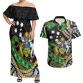 South Sea Islanders And Solomon Islands Couples Matching Off Shoulder Maxi Dress and Hawaiian Shirt Solomons Coat Of Arms And Southern Cross