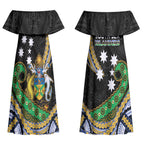 South Sea Islanders And Solomon Islands Couples Matching Off Shoulder Maxi Dress and Hawaiian Shirt Solomons Coat Of Arms And Southern Cross