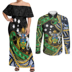 South Sea Islanders And Solomon Islands Couples Matching Off Shoulder Maxi Dress and Long Sleeve Button Shirt Solomons Coat Of Arms And Southern Cross