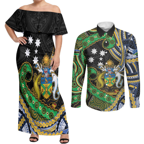 South Sea Islanders And Solomon Islands Couples Matching Off Shoulder Maxi Dress and Long Sleeve Button Shirt Solomons Coat Of Arms And Southern Cross