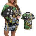 South Sea Islanders And Solomon Islands Couples Matching Off Shoulder Short Dress and Hawaiian Shirt Solomons Coat Of Arms And Southern Cross