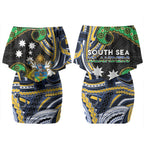 South Sea Islanders And Solomon Islands Couples Matching Off Shoulder Short Dress and Hawaiian Shirt Solomons Coat Of Arms And Southern Cross