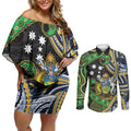 South Sea Islanders And Solomon Islands Couples Matching Off Shoulder Short Dress and Long Sleeve Button Shirt Solomons Coat Of Arms And Southern Cross
