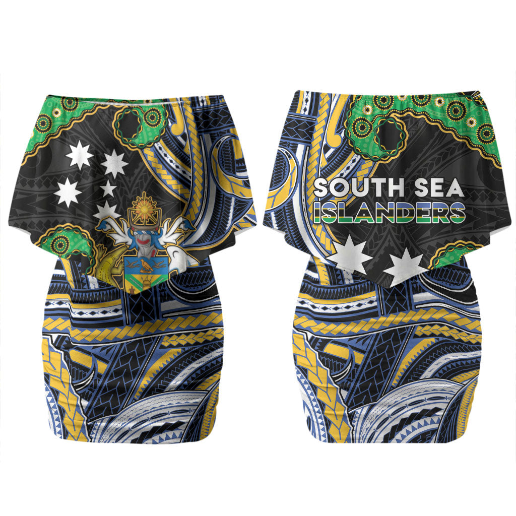 South Sea Islanders And Solomon Islands Couples Matching Off Shoulder Short Dress and Long Sleeve Button Shirt Solomons Coat Of Arms And Southern Cross