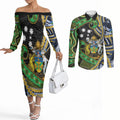 South Sea Islanders And Solomon Islands Couples Matching Off The Shoulder Long Sleeve Dress and Long Sleeve Button Shirt Solomons Coat Of Arms And Southern Cross