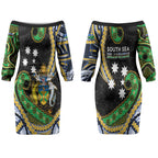 South Sea Islanders And Solomon Islands Couples Matching Off The Shoulder Long Sleeve Dress and Long Sleeve Button Shirt Solomons Coat Of Arms And Southern Cross
