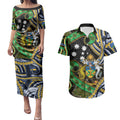 South Sea Islanders And Solomon Islands Couples Matching Puletasi and Hawaiian Shirt Solomons Coat Of Arms And Southern Cross