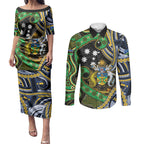 South Sea Islanders And Solomon Islands Couples Matching Puletasi and Long Sleeve Button Shirt Solomons Coat Of Arms And Southern Cross