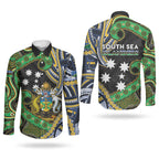 South Sea Islanders And Solomon Islands Couples Matching Puletasi and Long Sleeve Button Shirt Solomons Coat Of Arms And Southern Cross