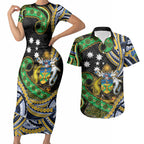 South Sea Islanders And Solomon Islands Couples Matching Short Sleeve Bodycon Dress and Hawaiian Shirt Solomons Coat Of Arms And Southern Cross