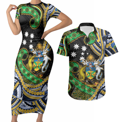 South Sea Islanders And Solomon Islands Couples Matching Short Sleeve Bodycon Dress and Hawaiian Shirt Solomons Coat Of Arms And Southern Cross